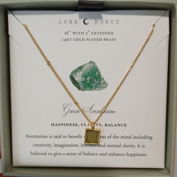 HAPPINESS, CLARITY,  BALANCE Luna Norte Gold plated  Necklace GREEN AVENTURINE - Picture 2 of 8